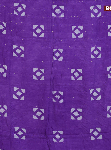 Batik cotton saree violet with allover sequin work & batik butta prints and printed lace work border