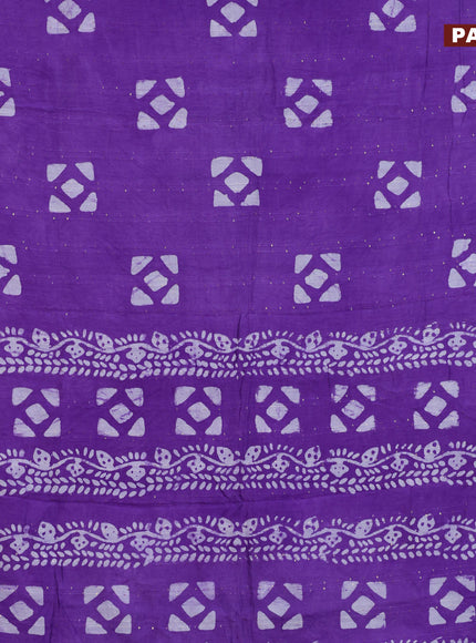 Batik cotton saree violet with allover sequin work & batik butta prints and printed lace work border