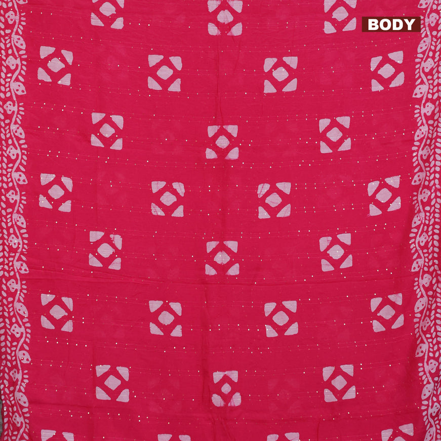 Batik cotton saree pink with allover sequin work & batik butta prints and printed lace work border