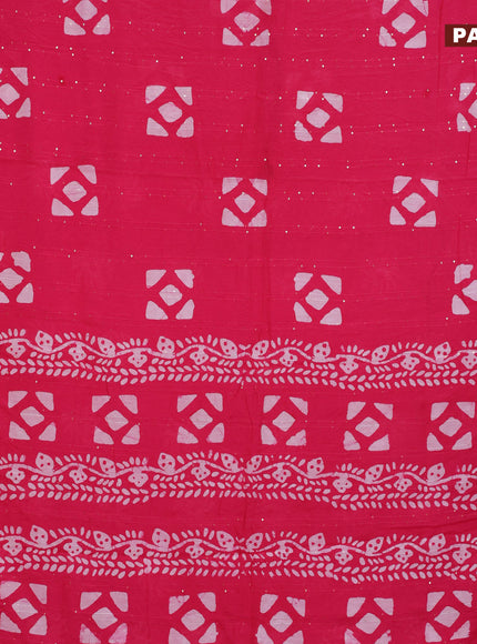 Batik cotton saree pink with allover sequin work & batik butta prints and printed lace work border