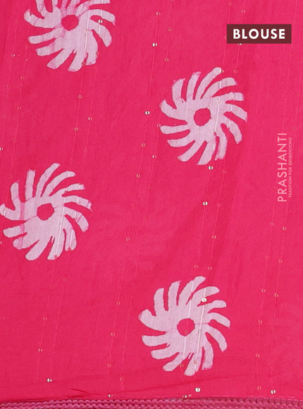 Batik cotton saree pink with allover sequin work & batik butta prints and printed lace work border