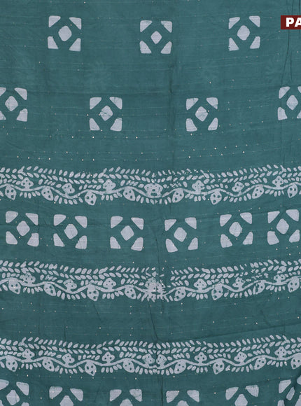 Batik cotton saree pastel shade of green with allover sequin work & batik butta prints and printed lace work border