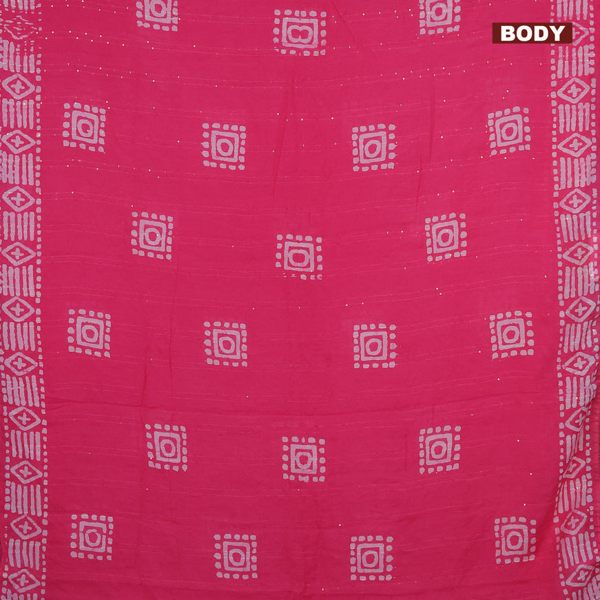 Batik cotton saree light pink with allover sequin work & batik butta prints and printed lace work border