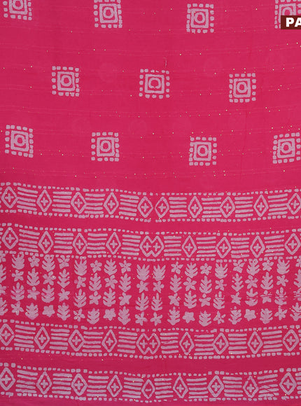 Batik cotton saree light pink with allover sequin work & batik butta prints and printed lace work border