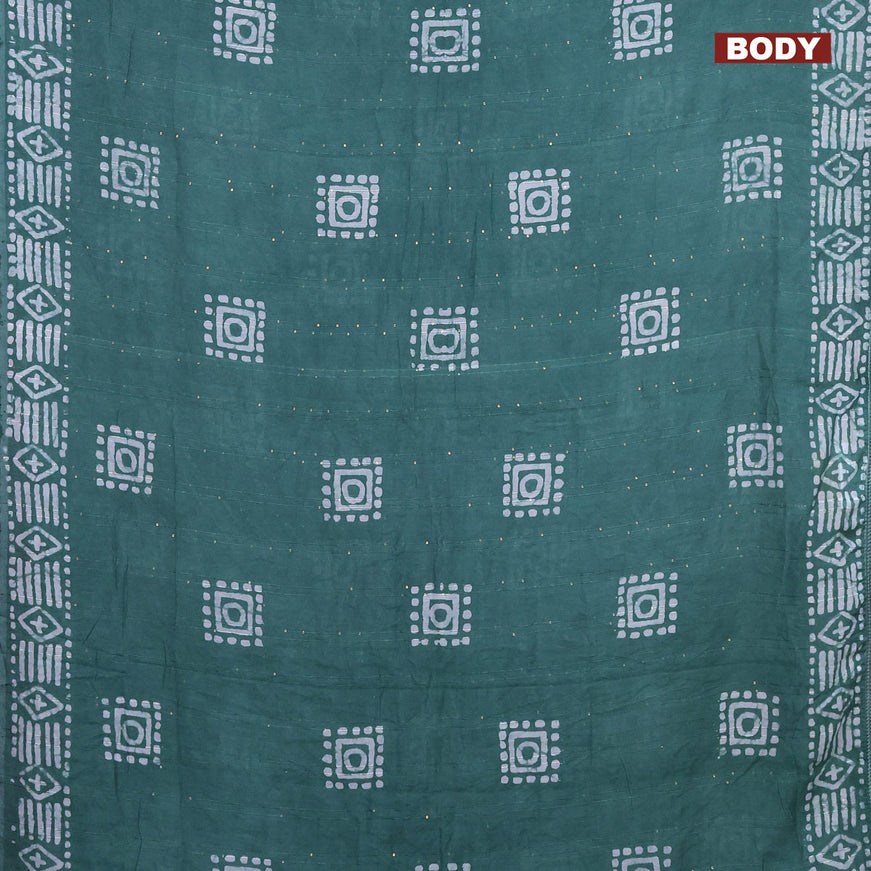 Batik cotton saree pastel shade of green with allover sequin work & batik butta prints and printed lace work border