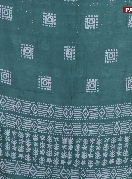 Batik cotton saree pastel shade of green with allover sequin work & batik butta prints and printed lace work border