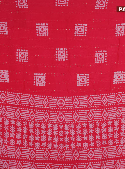 Batik cotton saree pink with allover sequin work & batik butta prints and printed lace work border