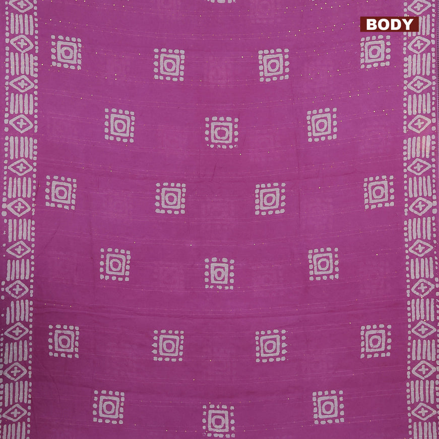 Batik cotton saree mild purple with allover sequin work & batik butta prints and printed lace work border