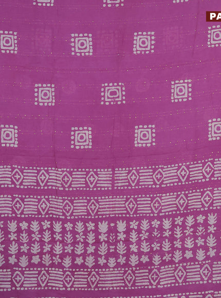 Batik cotton saree mild purple with allover sequin work & batik butta prints and printed lace work border