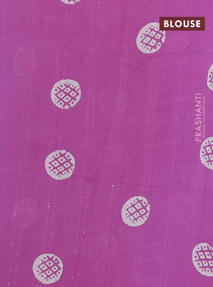 Batik cotton saree mild purple with allover sequin work & batik butta prints and printed lace work border