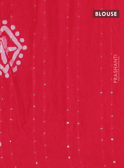 Batik cotton saree reddish pink with allover sequin work & batik butta prints and printed lace work border