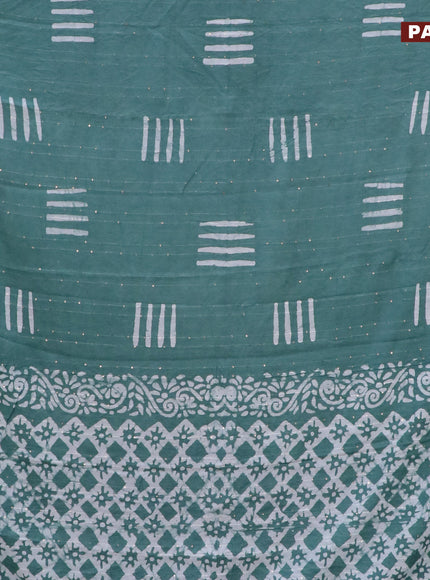 Batik cotton saree pastel shade of green with allover sequin work & batik butta prints and printed lace work border