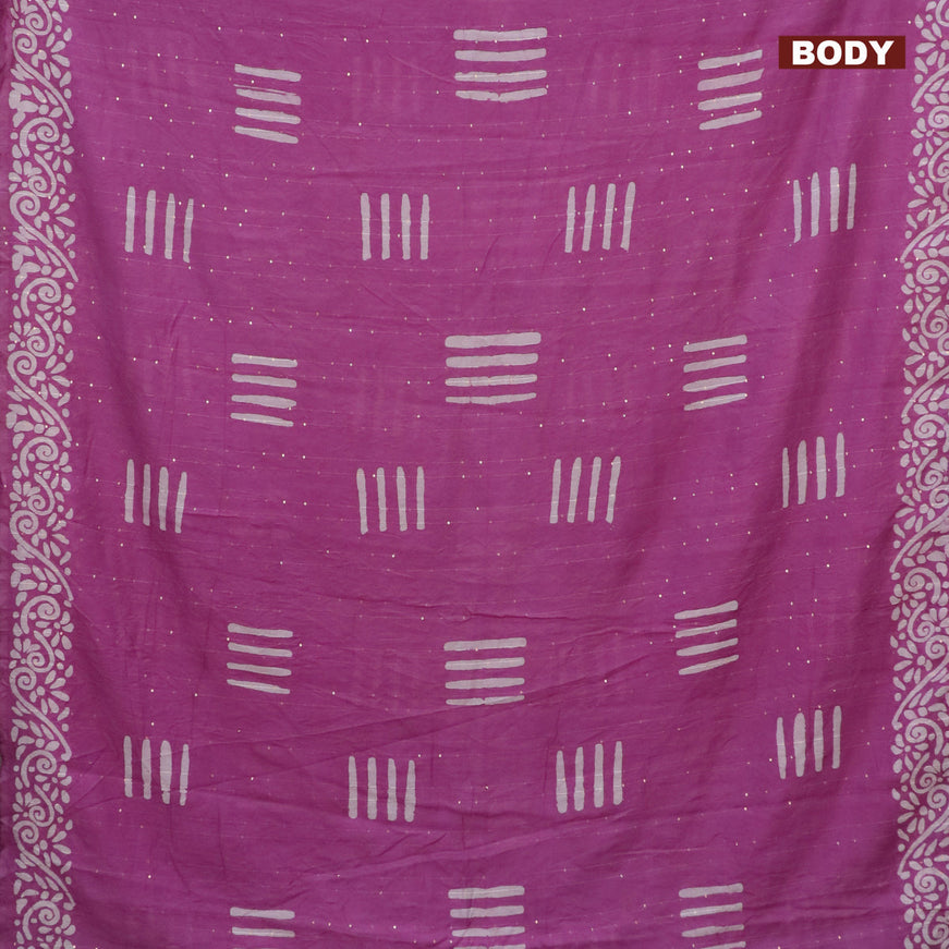 Batik cotton saree mild purple with allover sequin work & batik butta prints and printed lace work border