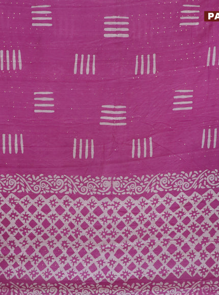 Batik cotton saree mild purple with allover sequin work & batik butta prints and printed lace work border