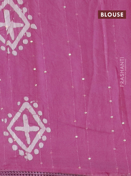 Batik cotton saree mild purple with allover sequin work & batik butta prints and printed lace work border