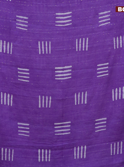 Batik cotton saree violet with allover sequin work & batik butta prints and printed lace work border