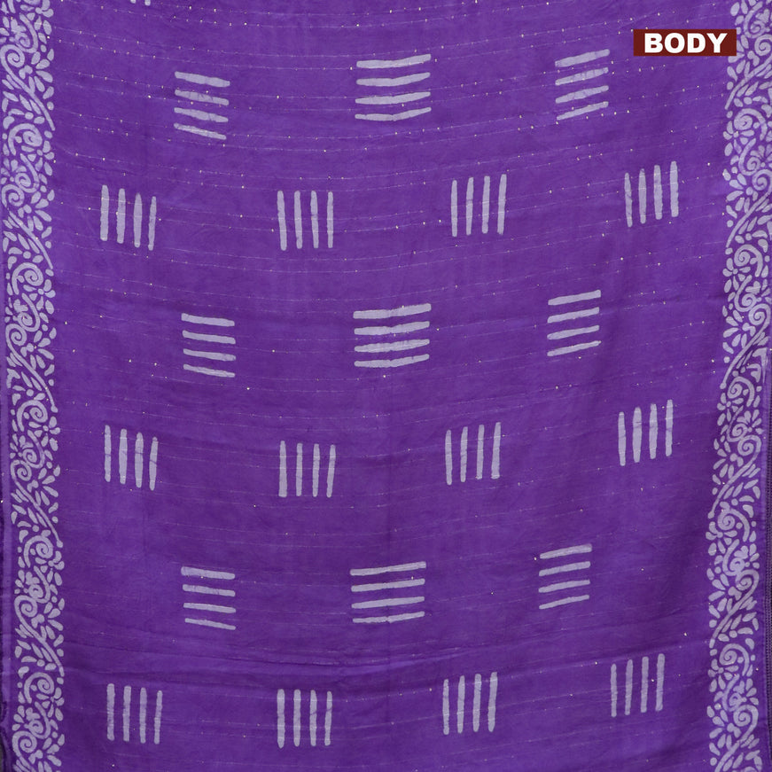 Batik cotton saree violet with allover sequin work & batik butta prints and printed lace work border