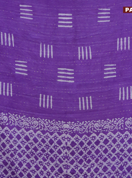 Batik cotton saree violet with allover sequin work & batik butta prints and printed lace work border