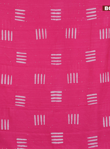 Batik cotton saree pink with allover sequin work & batik butta prints and printed lace work border