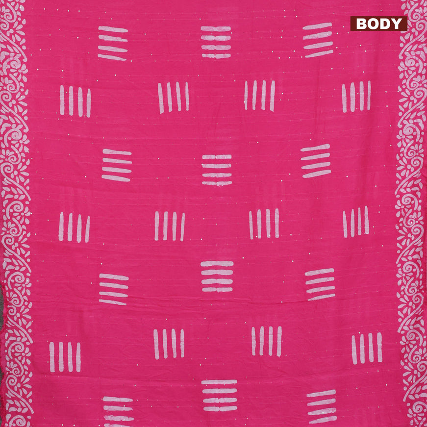 Batik cotton saree pink with allover sequin work & batik butta prints and printed lace work border