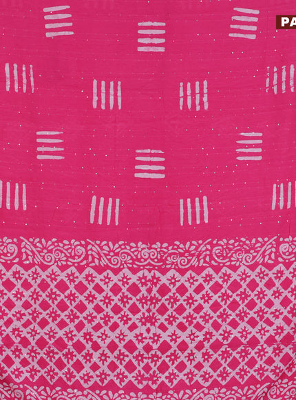 Batik cotton saree pink with allover sequin work & batik butta prints and printed lace work border