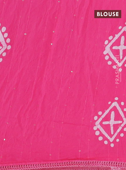 Batik cotton saree pink with allover sequin work & batik butta prints and printed lace work border