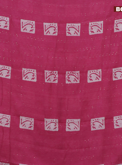 Batik cotton saree pink with allover sequin work & batik butta prints and printed lace work border