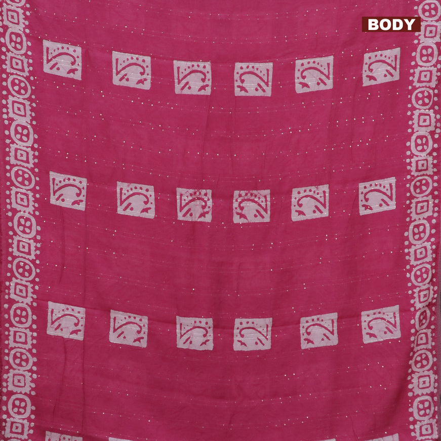 Batik cotton saree pink with allover sequin work & batik butta prints and printed lace work border