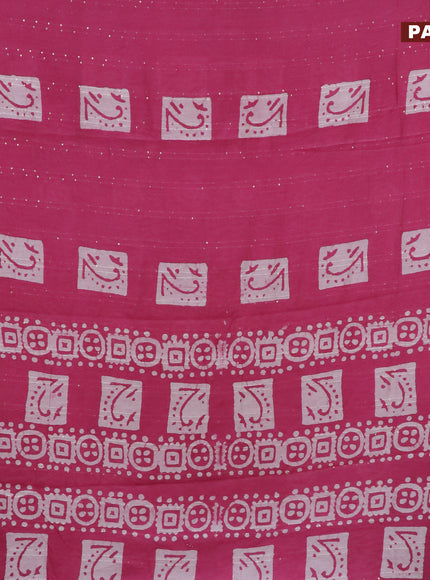 Batik cotton saree pink with allover sequin work & batik butta prints and printed lace work border