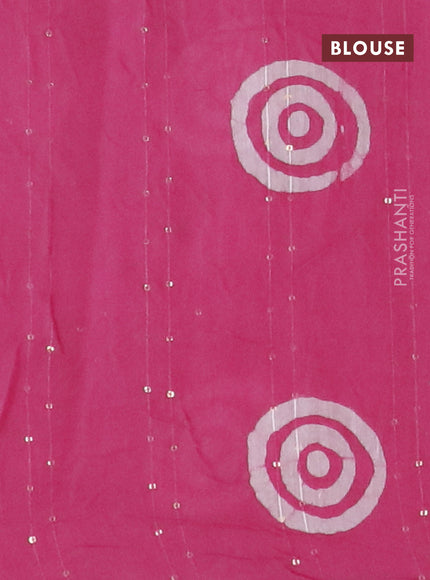 Batik cotton saree pink with allover sequin work & batik butta prints and printed lace work border