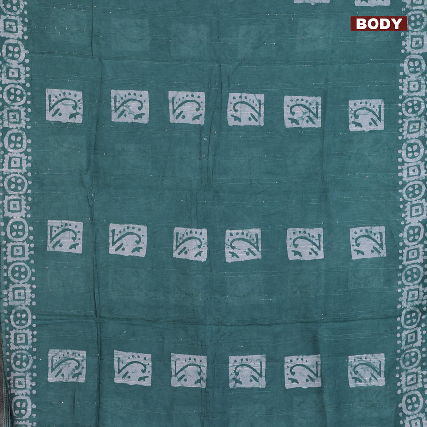 Batik cotton saree pastel green with allover sequin work & batik butta prints and printed lace work border