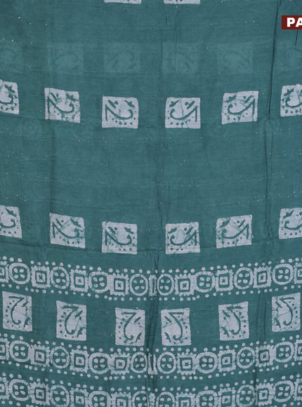 Batik cotton saree pastel green with allover sequin work & batik butta prints and printed lace work border