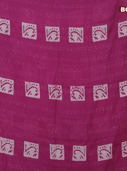 Batik cotton saree mild purple with allover sequin work & batik butta prints and printed lace work border