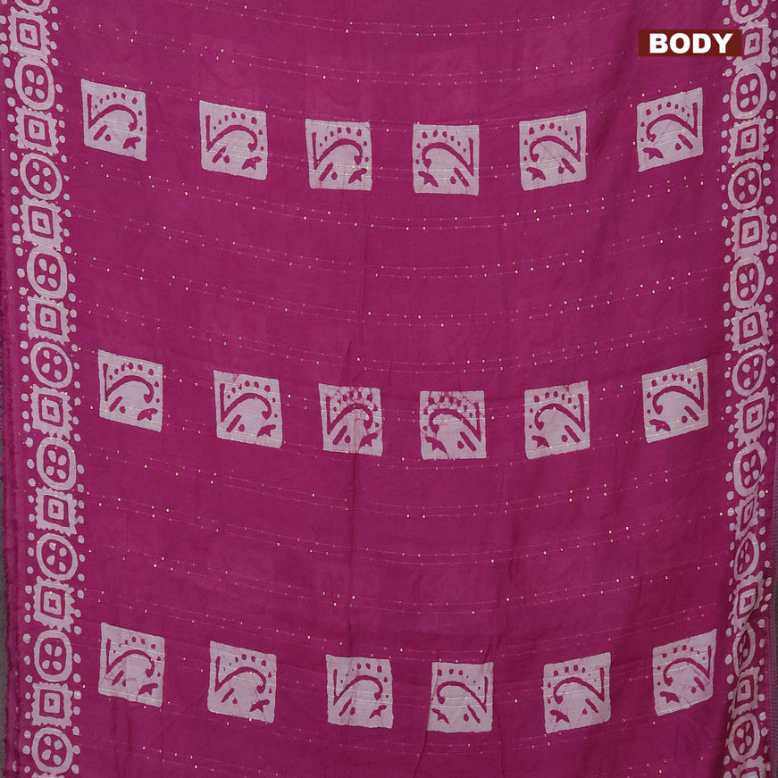 Batik cotton saree mild purple with allover sequin work & batik butta prints and printed lace work border