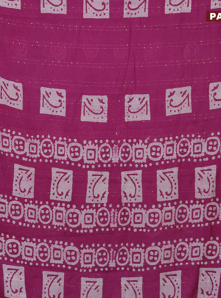 Batik cotton saree mild purple with allover sequin work & batik butta prints and printed lace work border