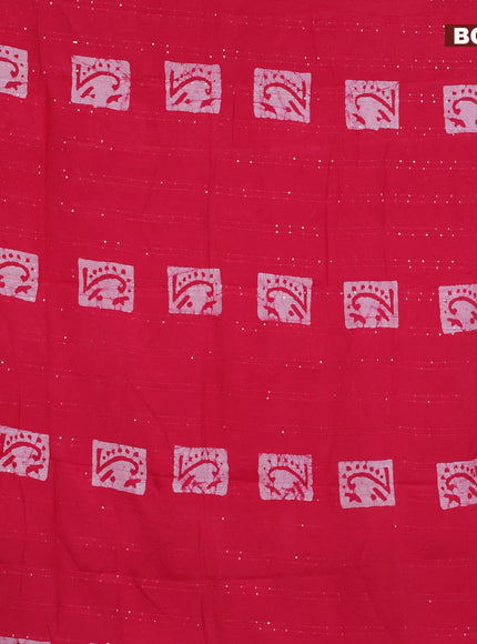 Batik cotton saree reddish pink with allover sequin work & batik butta prints and printed lace work border