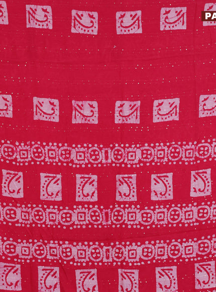 Batik cotton saree reddish pink with allover sequin work & batik butta prints and printed lace work border