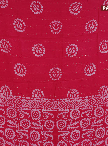 Batik cotton saree pink with allover sequin work & batik butta prints and printed lace work border