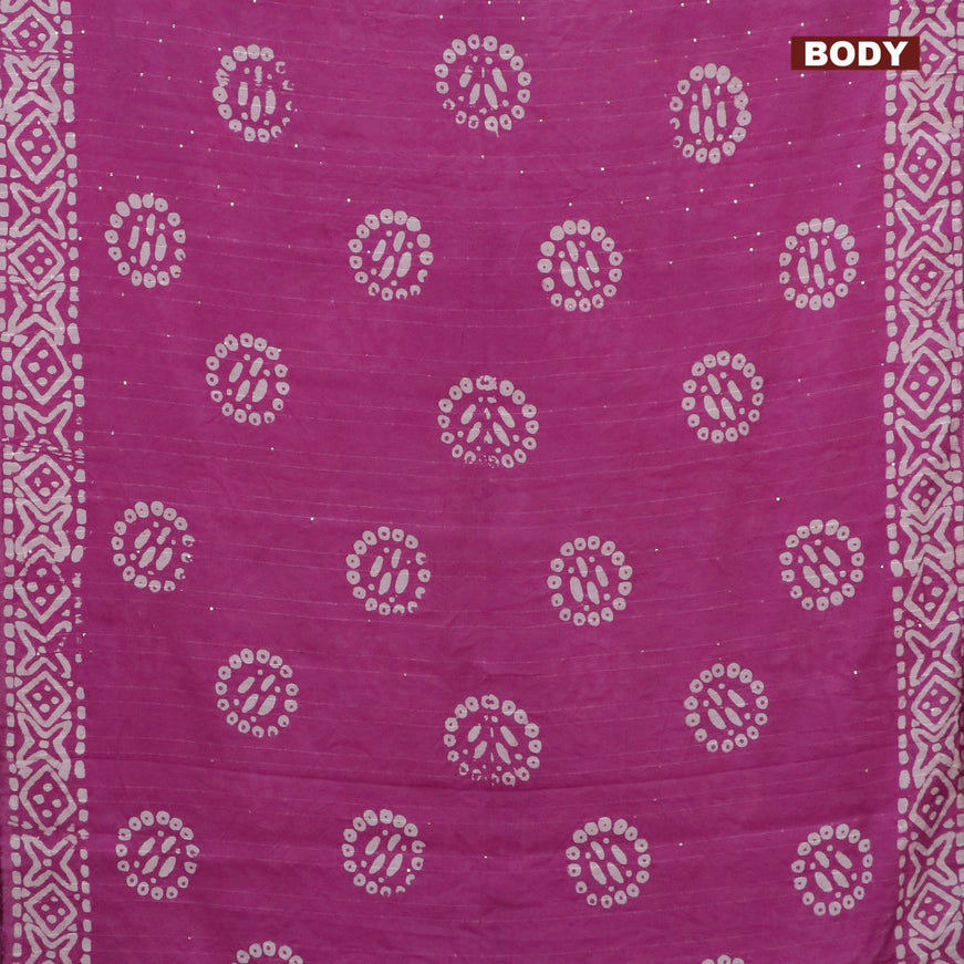 Batik cotton saree mauve pink with allover sequin work & batik butta prints and printed lace work border