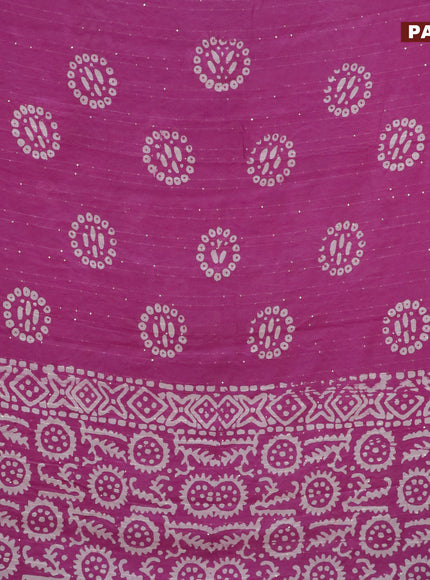 Batik cotton saree mauve pink with allover sequin work & batik butta prints and printed lace work border