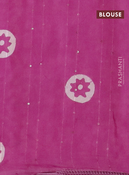 Batik cotton saree mauve pink with allover sequin work & batik butta prints and printed lace work border