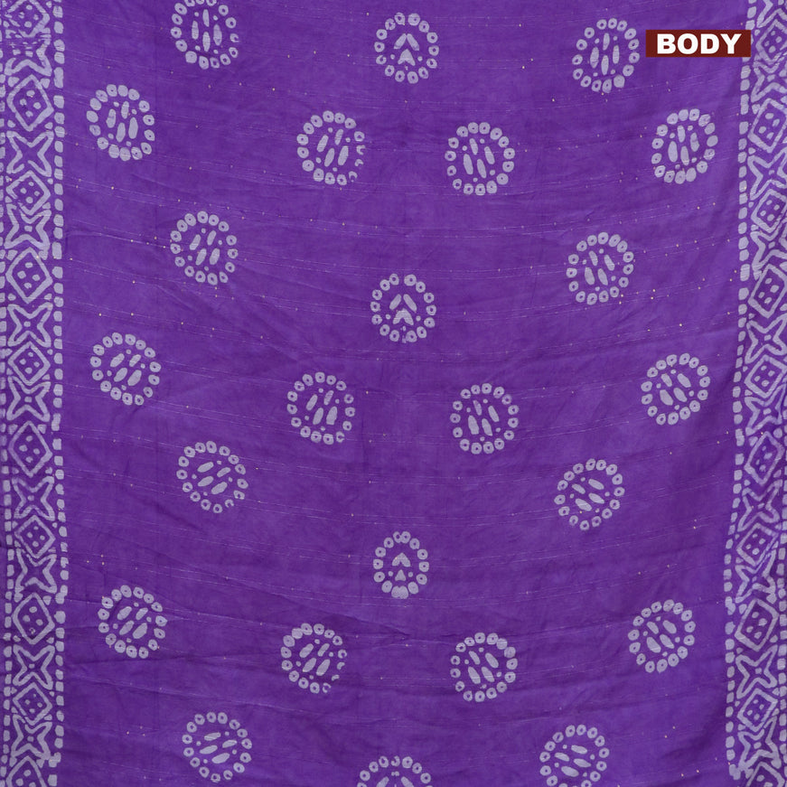 Batik cotton saree lavender shade with allover sequin work & batik butta prints and printed lace work border