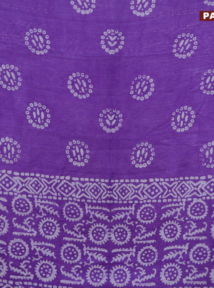 Batik cotton saree lavender shade with allover sequin work & batik butta prints and printed lace work border