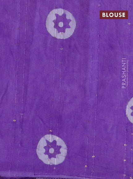 Batik cotton saree lavender shade with allover sequin work & batik butta prints and printed lace work border