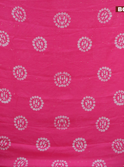 Batik cotton saree light pink with allover sequin work & batik butta prints and printed lace work border