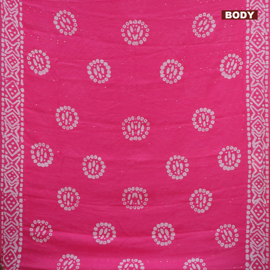 Batik cotton saree light pink with allover sequin work & batik butta prints and printed lace work border