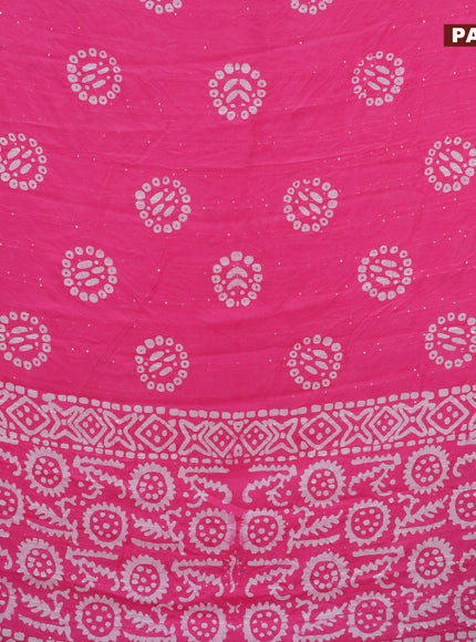 Batik cotton saree light pink with allover sequin work & batik butta prints and printed lace work border