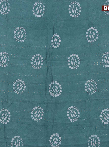 Batik cotton saree pastel shade of green with allover sequin work & batik butta prints and printed lace work border