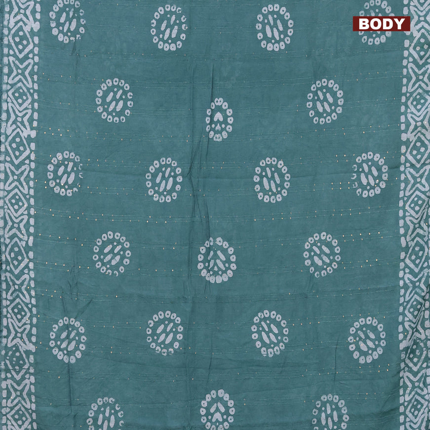 Batik cotton saree pastel shade of green with allover sequin work & batik butta prints and printed lace work border