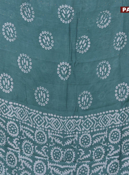 Batik cotton saree pastel shade of green with allover sequin work & batik butta prints and printed lace work border